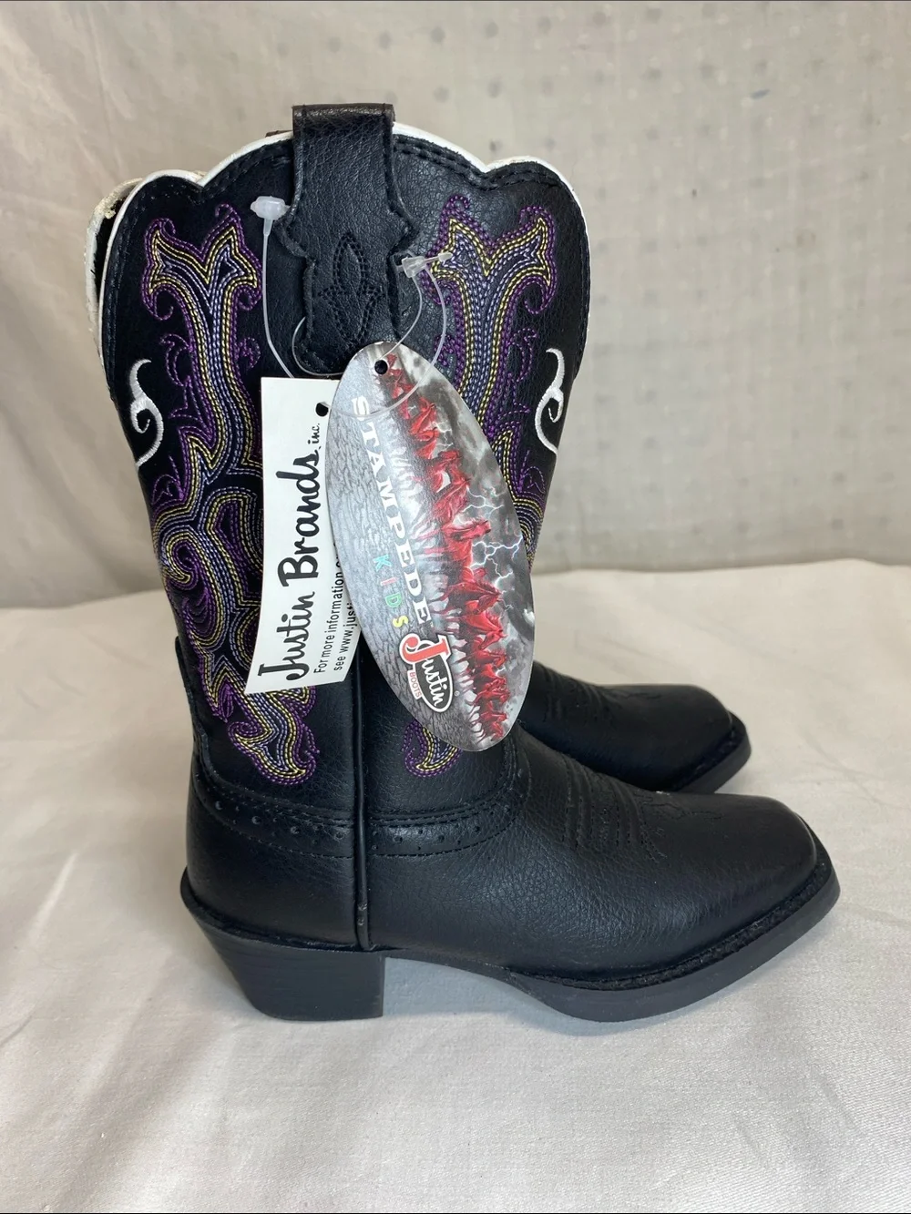 Justin Kids Stampede Boot Black Leather Cowgirl Western size 8 1/2D New/w/Damage